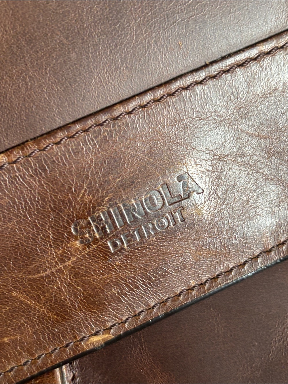 Shinola Brown Leather Messenger with Adjustable Canvas broken Strap - Picture 10 of 11